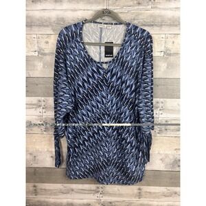 Avenue Women's Blue Analise Chevron Long Sleeve Blouse 18
